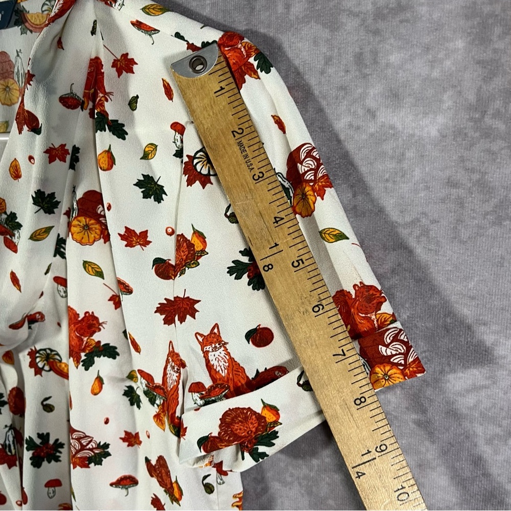 🔺SOLD🔺 ModCloth Polished Playful Tie-Neck Blouse White Harvest Autumn Fall Small - Picture 5 of 6